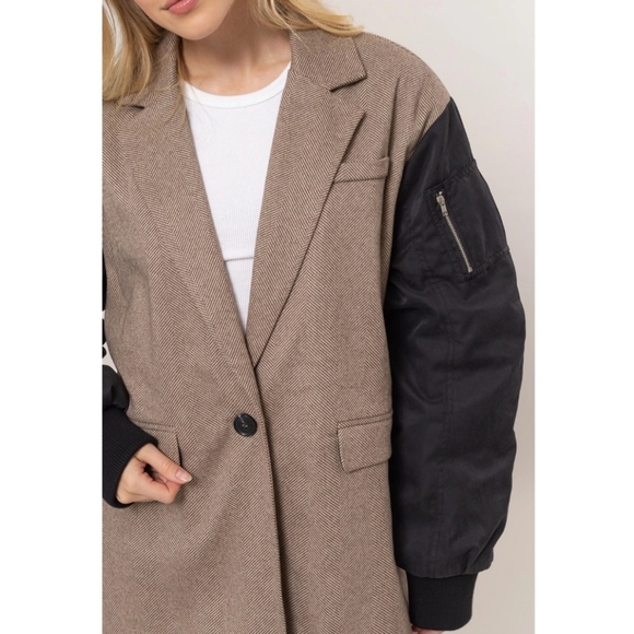 #412 SALE 🛑0550 S,M,L Boho Trendy Herringbone Mixed Media Blazer Jacket Coat - Picture 5 of 5